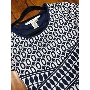 Max Studio Women's XS Navy White Geometric Print Long Sleeve A Line Dress